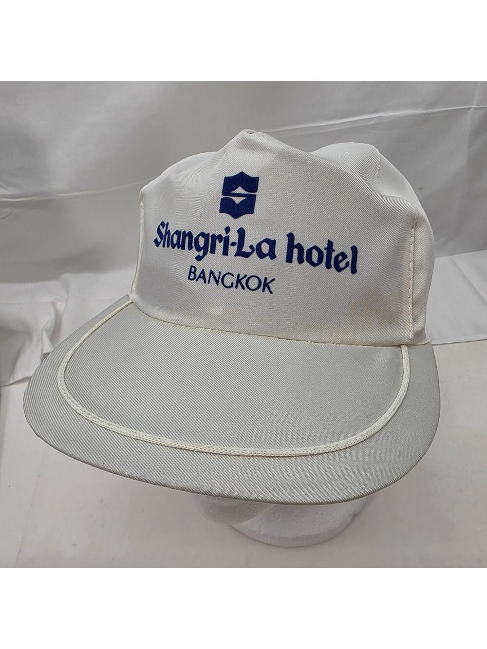 Vintage Shangri-La Hotel Bangkok Snapback Hat White Mesh Rope Cap Travel Promo